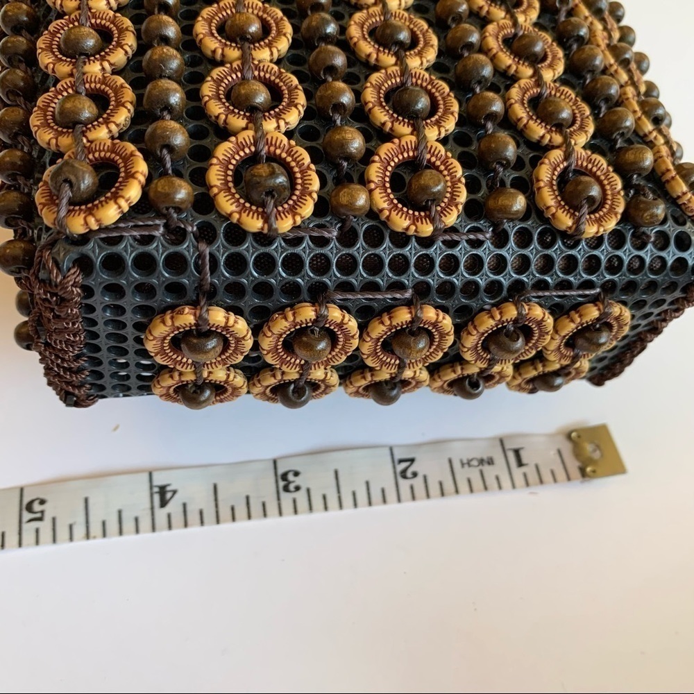 Handmade Wood Beaded Bag Floral Top Zip Mini Crossbody - Picture 14 of 15
